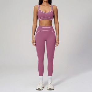 Ensemble de yoga 5 pièces pour femme avec logo personnalisé, motif cœur et blocs de couleur à carreaux, tenue de sport et de fitness, OEM ODM Privé - Product Image 4