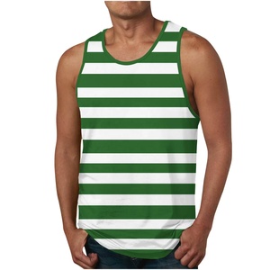 New Arrival Summer 100% Cotton Men's Green <b>White</b> Striped Sleeveless Tank Top O-Neck Casual Knitted Vest 220gsm Muscle Fit Tops - Product Image 1