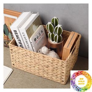 Panier rectangulaire en jacinthe d'eau, disponible en trois tailles, pour une organisation polyvalente de la maison, solution de rangement artisanale en fibres naturelles - Product Image 6