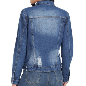 OEM Women's Denim Jackets Casual Winter Breathable Cotton Button up <b>Stand</b> Collar Front Logo Oversize for Ladies - Product Image 4