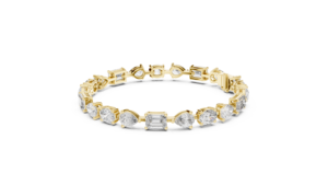 Bracelet en or jaune et diamants, bracelet tennis aux formes variées, émeraude ronde et taille poire, bijoux de luxe pour femme - Product Image 5