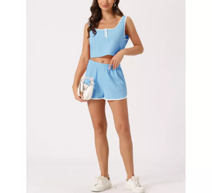 Women's Summer Ribbed Crop Sleeveless Tank Top and Shorts Lounge Pajamas <b>Sets</b> Loungewear for Women Intimates Clothing - Product Image 5