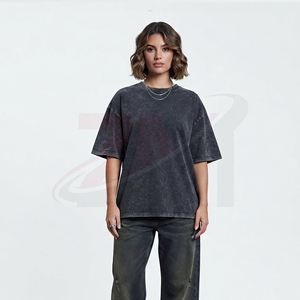 Camiseta de Algodón Lavado Oversize para Mujer, Cuello Redondo, Corte Holgado, Color Liso, Manga Regular, Tejido de Punto Jersey, Estilo para Todas las Estaciones - Product Image 4