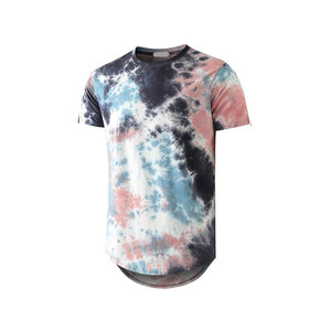 T-shirt à manches courtes pour homme, rouge et noir, tie-dye, col rond, coupe classique, décontracté, tricoté, longueur longue - Product Image 5