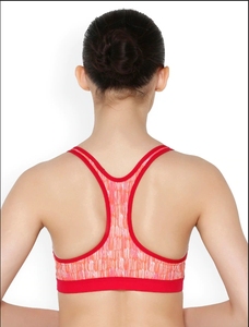 Sujetador deportivo estampado para mujer con espalda cruzada, cuello redondo, soporte medio, transpirable, para fitness y entrenamiento, top deportivo con ribete en contraste rojo - Product Image 5