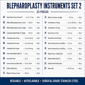 Juego de 23 Instrumentos Quirúrgicos para Blefaroplastia, Acero Inoxidable TC, Instrumentos Oftálmicos para Cirugía Plástica de Párpados - Product Image 3