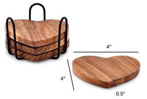 Posavasos de Madera con Forma de Corazón, Diseño Romántico, Reutilizables, con Soporte, Almohadillas de Corcho para Bebidas, Artesanales - Product Image 6
