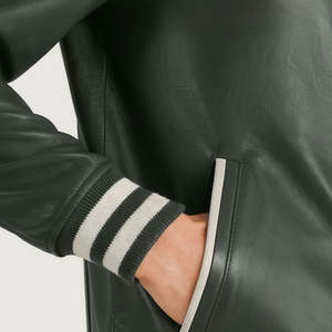 Veste d'hiver en cuir véritable vert personnalisée pour homme, style vintage, pour motard, col montant, toutes tailles, logo personnalisé, étiquette personnalisée - Product Image 6