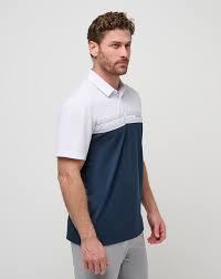 เสื้อโปโลผู้ชายแบบ Color-Block สีกรมท่าและสีขาวตัดกัน ทรงสปอร์ตแห้งเร็ว ระบายอากาศได้ดี เหมาะสำหรับกอล์ฟและชุดลำลองธุรกิจ - Product Image 2