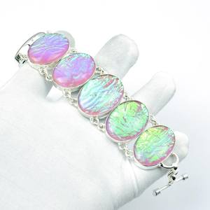 Bracelet en opale de feu rose ovale en argent sterling 925, bijoux faits à la main de style bohème, cadeau élégant - Product Image 2