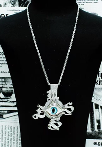 Collier pendentif œil en argent avec breloque en cristal bleu, bijou fantaisie pour hommes et femmes - Product Image 4