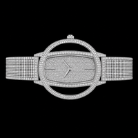 Montre de luxe à diamants glacés, boîtier ovale en acier inoxydable argenté, bracelet maille milanaise, mouvement quartz ETA, montre-bracelet habillée pour hommes et femmes