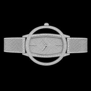 Montre de luxe sertie de diamants, boîtier ovale en acier inoxydable argenté, bracelet en maille, montre-bracelet à quartz pour homme et femme, de qualité supérieure - Product Image 2