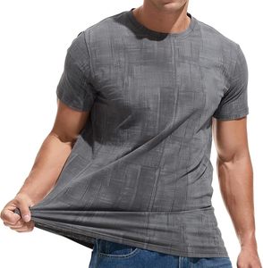 Men's Gray <b>Geometric</b> Pattern Short Sleeve T-<b>Shirt</b> Slim Fit O-Neck Knitted Breathable Casual Wear - Product Image 3