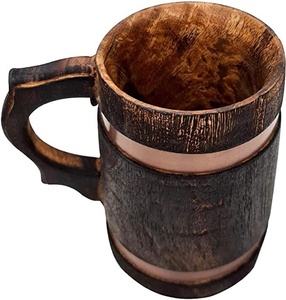 Mug en bois vintage avec accent en laiton, vaisselle écologique pour café et bière, idéal pour les bars, restaurants et cafés - Product Image 2