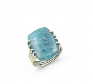 Natural Blue Apatite <b>Adjustable</b> Sterling <b>Silver</b> Claw Setting Statement <b>Ring</b> Handmade Gemstone Rose Gold Yellow Gold Plated - Product Image 2