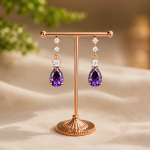 Boucles d'oreilles pendantes en argent sterling 925 avec pierre précieuse en forme de poire violette et moissanite ronde en forme de goutte d'eau pour mariage et soirée - Product Image 6