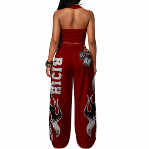 Conjunto de Dos Piezas de Ropa Urbana para Mujer, Top Corto y Pantalones Jogger de Punto, Ecológicos, con Estampado Gráfico Personalizado, Conjunto Deportivo al por Mayor - Product Image 2