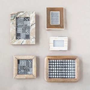 Hand-Carved Eco-Friendly Modern Mango <b>Wood</b> <b>Photo</b> <b>Frame</b> with Bone Border & Ribbed Pattern Natural - Product Image 4