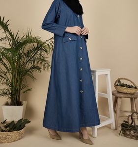 Best 2026 New Style Modest Abaya Robe Islamic Clothing Front Open Muslim Women Long Dress Cotton Solid V Neck Pocket - Product Image 3
