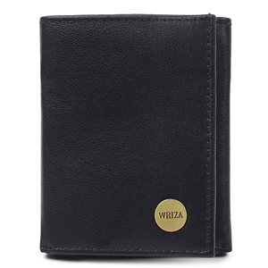 WRIZA Portefeuille Classique Homme en Cuir Véritable Fin à Trois Volets avec Blocage RFID, 6 Emplacements pour Cartes, Poche Zippée pour Monnaie, Compartiment à Billets, Polyester Noir - Product Image 1