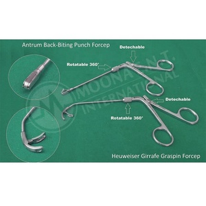 Ensemble de forceps chirurgicaux ORL comprenant un forceps à morsure dorsale pour l'antre et un forceps de préhension type girafe pour les interventions nasales et sinusoïdes - Product Image 1