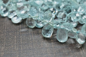 Perles de pierres précieuses en aquamarine facettées en forme de poire 3*5-4-6mm, brin de pierres précieuses briolette, 7 pouces, naturelles, percées en haut, trou de 0,40 mm pour la fabrication de bijoux - Product Image 2