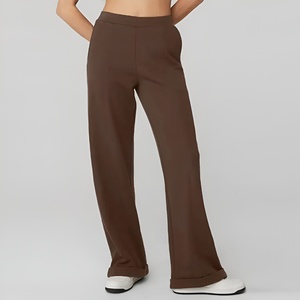 Soft Lounge Sweatpants Wide Leg High Waist Casual <b>Trousers</b> Relaxed Fit Joggers Streetwear Fashion Pants Pockets - Product Image 1