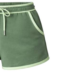 Pantalones Cortos Deportivos Casuales de Verano para Mujer, Personalizados, Color Verde Salvia con Contraste Verde Claro, de Algodón y Felpa, Cintura Elástica - Product Image 4