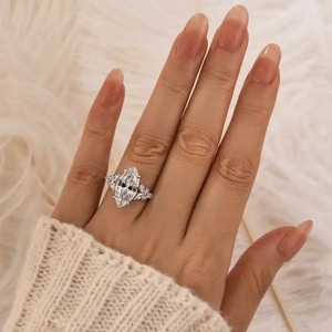 925 Silver Moissanite Jewelry Marquise Cut White <b>Stone</b> with <b>Two</b> Design Side <b>Stone</b> in White Gold Plated Engagement <b>Ring</b> for Women - Product Image 5
