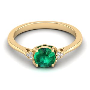 แหวนเพชร REYES ผลิตตามสั่ง ทองคำแท้ 14K รับรองโดย IGI ทรงกลม 0.84 กะรัต พลอยมรกต ของขวัญแต่งงาน เครื่องประดับ - Product Image 1