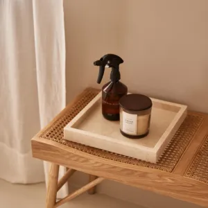 Plateau de service carré en marbre beige, fait main, moderne, résistant au feu, décoratif pour la cuisine, le salon, la villa, revêtement mural - Product Image 3