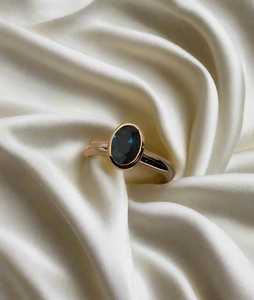 Engagement <b>Rings</b> Oval Blue <b>Sapphire</b> Moissanite Bezel Set Minimalist Solitaire Elegant Navy Gemstone Fine Jewelry 14k Solid <b>Gold</b> - Product Image 4