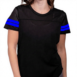 T-shirt décontracté pour homme, noir uni, à manches courtes, col rond, respirant, tricoté, coupe classique, avec rayures jaunes - Product Image 4