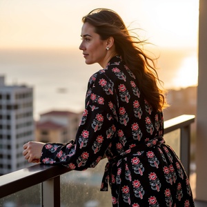 Robe kimono à motif complexe et au travail manuel pour femmes de grande taille fabriquée en Inde par des artisans qualifiés - Product Image 5