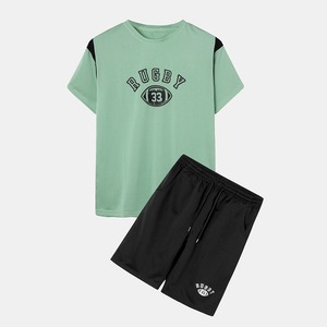 Conjunto Deportivo de Verano para Hombre, Camiseta con Combinación de Colores y Pantalones Cortos, 2 Piezas, Personalizado, Precio Bajo - Product Image 1