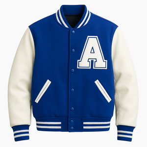 Veste Letterman polyvalente Support de baseball sportif Bouton d'appelant côtelé Manches en PU Laine standard Broderie personnalisée Patchwork - Product Image 2