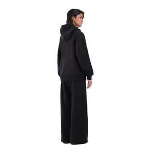 Sudadera con Capucha Negra Oversize Personalizada con Logo para Mujer, de Forro Polar Grueso, Estilo Pullover con Hombros Caídos, Ropa Urbana al por Mayor - Product Image 2