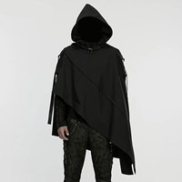 Manteau à Capuche Noir Gothique pour Homme, Style Punk, Coupe Irrégulière, Vente Chaude, OEM ODM, Vente en Gros 2026