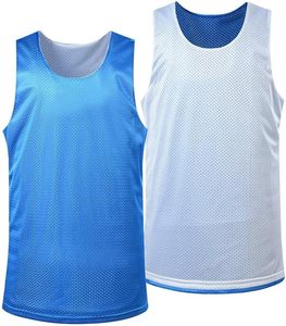 Mesh Sleeveless Vest Blue White Round Neck Breathable Polyester <b>Tank</b> Top Adult All Seasons Sports Jersey - Product Image 1
