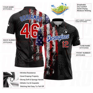 Polo de sport en tissu à séchage rapide, promotion à prix avantageux, noir, rouge-royal, drapeau américain, pour le golf - Product Image 6