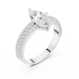 Bague de fiançailles en moissanite taille émeraude avec pierres latérales pavées, bijou classique pour femme - Product Image 3