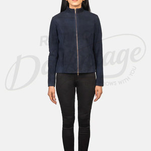 High Quality Custom Logo <b>Suede</b> Leather <b>Jacket</b> for Women Wholesale Navy blue <b>suede</b> biker <b>jacket</b> for women made from soft Leather - Product Image 3