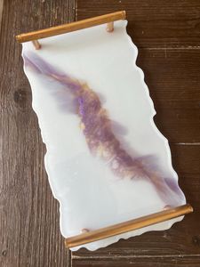 Purple and White Resin <b>Tray</b> with Gold Handles – Handmade Jewelry Display <b>Vanity</b> <b>Tray</b> Decorative Serving <b>Tray</b> Glam Gift for Her - Product Image 2