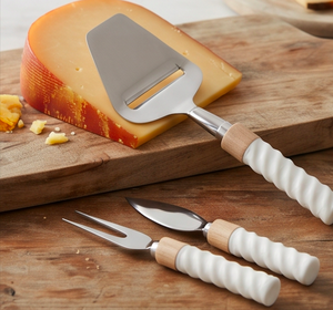 Ensemble de 4 couteaux à fromage, lames en acier inoxydable, manche en bois et marbre, fourchette à tartiner, outils pour la cuisine - Product Image 4