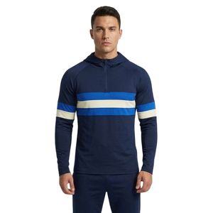 Heavyweight French Terry Cotton <b>Men</b> Gym Hoodies Navy Blue <b>White</b> Stripe Breathable Crew Neck Long Sleeve Warm <b>Sweatshirts</b> - Product Image 2