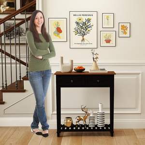 Mesa Consola para Entrada de 30 Pulgadas de Largo con 2 Cajones y Estantes Abiertos, Asa Metálica Hecha a Mano, Marca PPL - Product Image 5