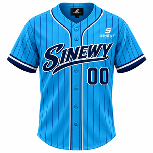Maillot de baseball unisexe SINEWY SPORTS, personnalisé, rayé bleu, polyester, manches courtes, boutons sur le devant, évacuation de l'humidité, grande taille adulte - Product Image 2