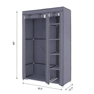 Armadio Portatile Pieghevole in Plastica Grigio da 67 Pollici, Montaggio Rapido e Semplice con Tessuto Non Tessuto e Asta Appendiabiti - Product Image 3
