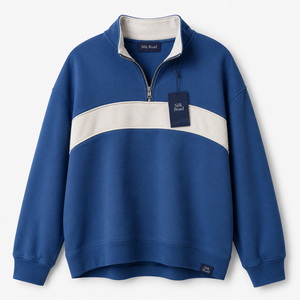 Sweat-shirt décontracté pour femme Silk Road, bleu uni, en polyester/coton, demi-zip, anti-boulochage, coupe classique, col montant, idéal pour l'été, pas cher - Product Image 5
